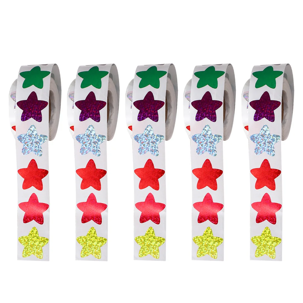 

5pcs 5 Rolls Star For Kids Reward Small Aesthetic Classroom Teacher Appreciation Stickers Self Adhesive Star Shaped Stickers For