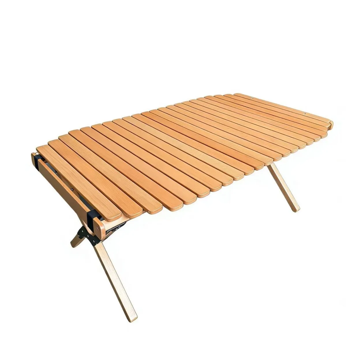 Portable Wooden Roll Top Camping Table, Foldable Egg Roll Table for Courtyard, Balcony, Self-driving, Picnic and Barbecue