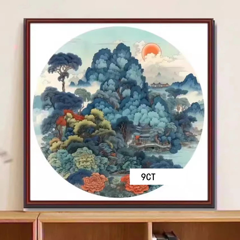 

9ct 75x75cm Chinese classical landscape paintings Embroidery DIY Printed Kits Cross Stitch Thread Needlework Home Decor Crafts