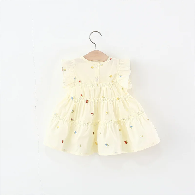 Summer Baby Girl Beige Dress Newborn Pure Cotton Lace Sleeveless Toddler Cherry Dresses Sweet Infant Children's Clothes Kid Wear