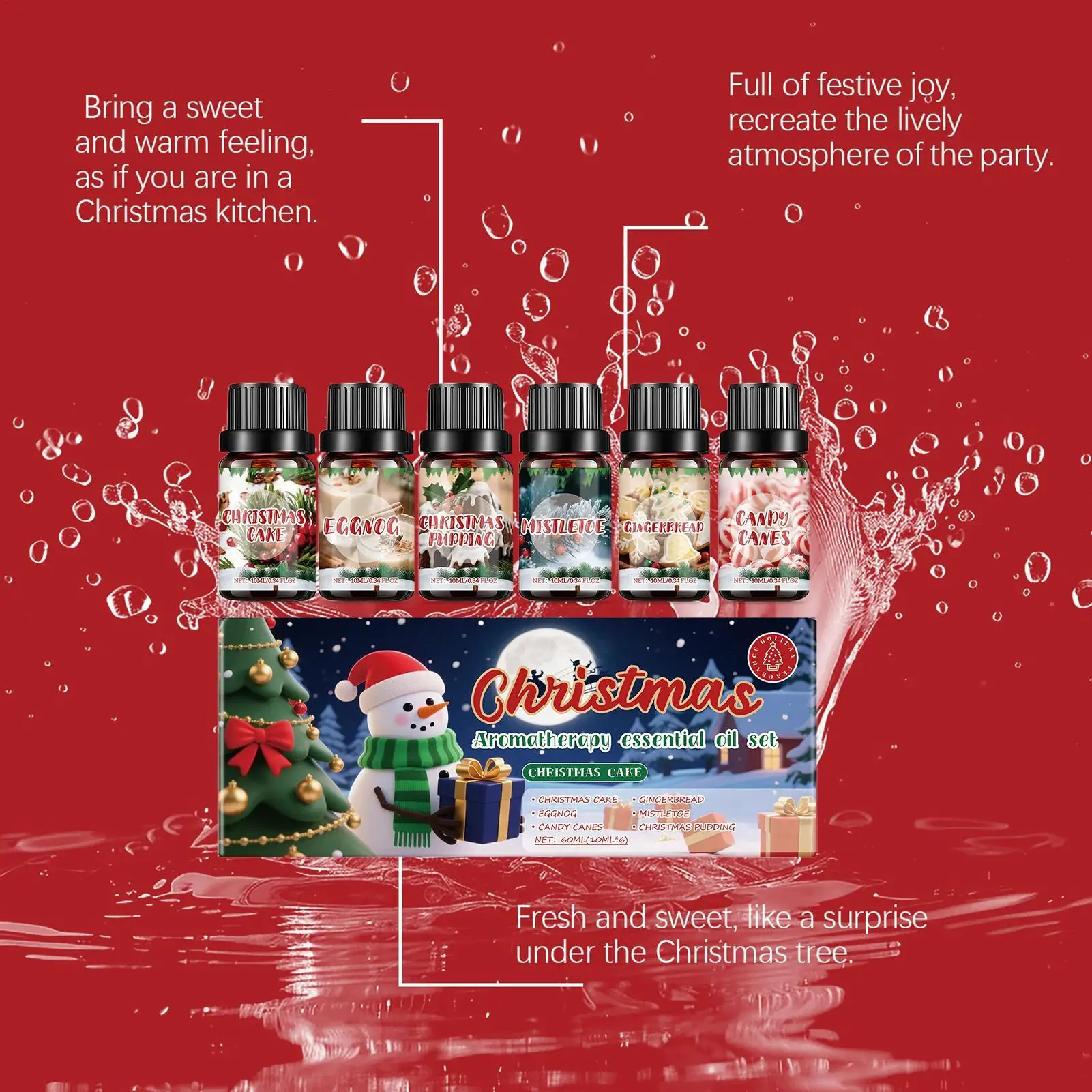 عيد الميلاد عطر النفط مجموعة 6 قطع الشتاء عطر الزيوت مجموعة معطّر الهواء طويلة الأمد لتنقية التأمل اليوغا سبا