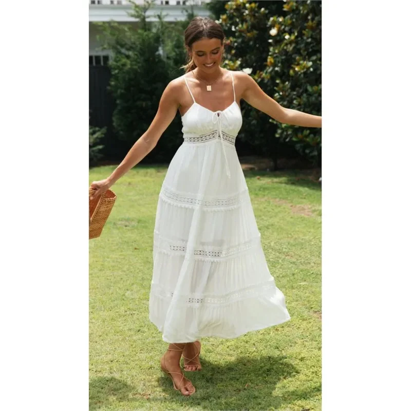 2025 novedad de verano mujeres Boho moda Spaghetti Strap blanco vestido de fiesta en la playa bata mujer 2024 Elgeant CaBear House 002