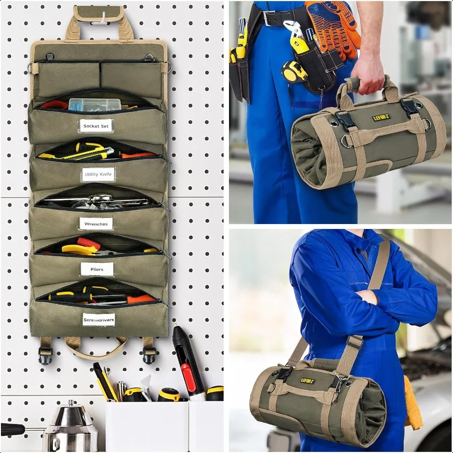ツールバッグ 大型ロールアップツールバッグオーガナイザー 13ポケットツールロール収納ポーチ ヘビーデューティーポータブルツール収納キャリーバッグ（男性用）