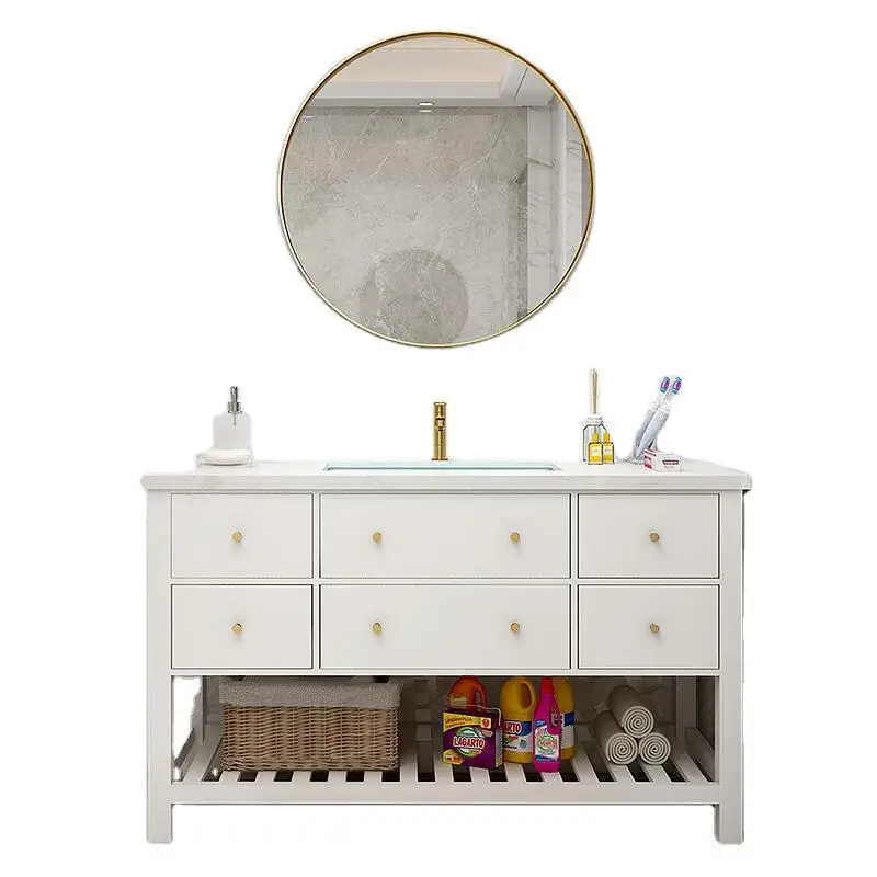 

American oak bathroom cabinet combination floor-to-ceiling cabinet solid wood vanity basin toilet