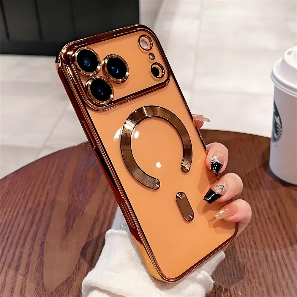 Luxuriöse, stoßfeste Silikon-Magnet-Hülle mit Beschichtung für iPhone 17 16 15 14 13 12 18 Pro Max, kompatibel mit Magsafe kabelloser Ladung, transparente Abdeckung – Detail 4