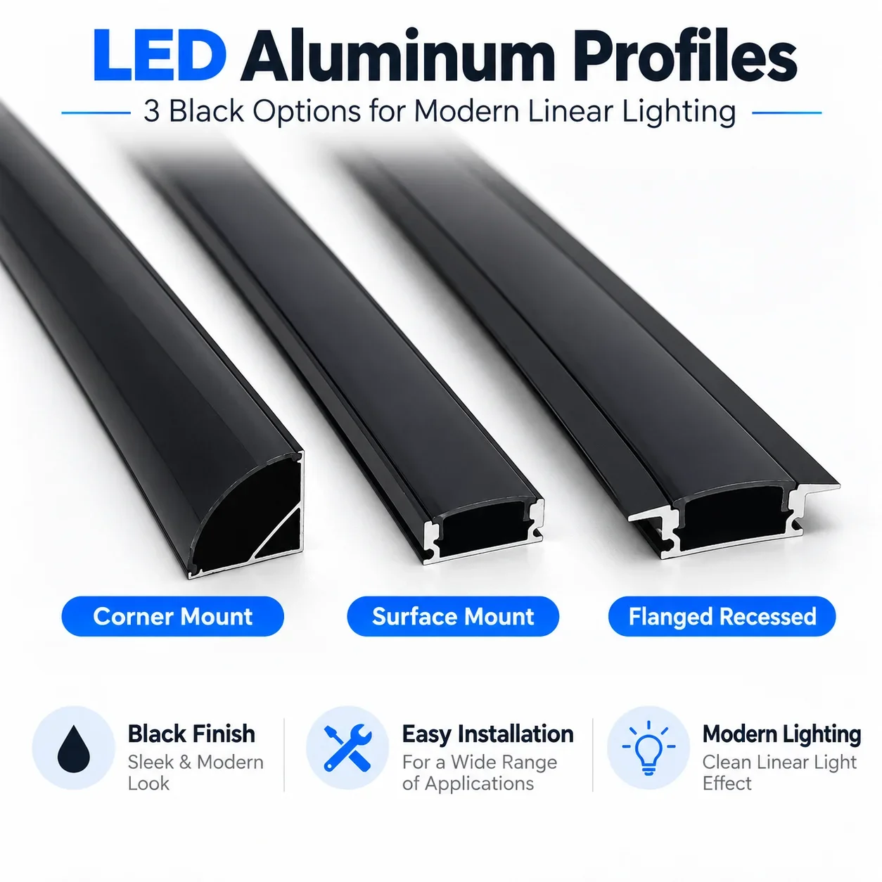 LED aluminum channel 50CM for 3528 5630 5050 LED strip UVW shape LED aluminum channel Black cover