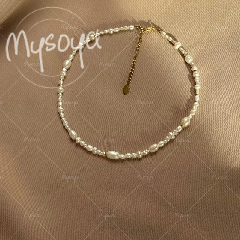 

MYSOYA 4-5mm & 7-8mm White Baroque Freshwater Pearl Necklace, Suitable for Birthday/Wedding/Mother's Day/Father's Day Gift A0819