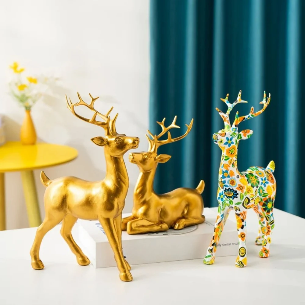 

Lucky Deer Resin Figurine, Home Living Room Entryway Decor, TV Wine Cabinet Ornament, Feng Shui Craft Statue for Good Fortune