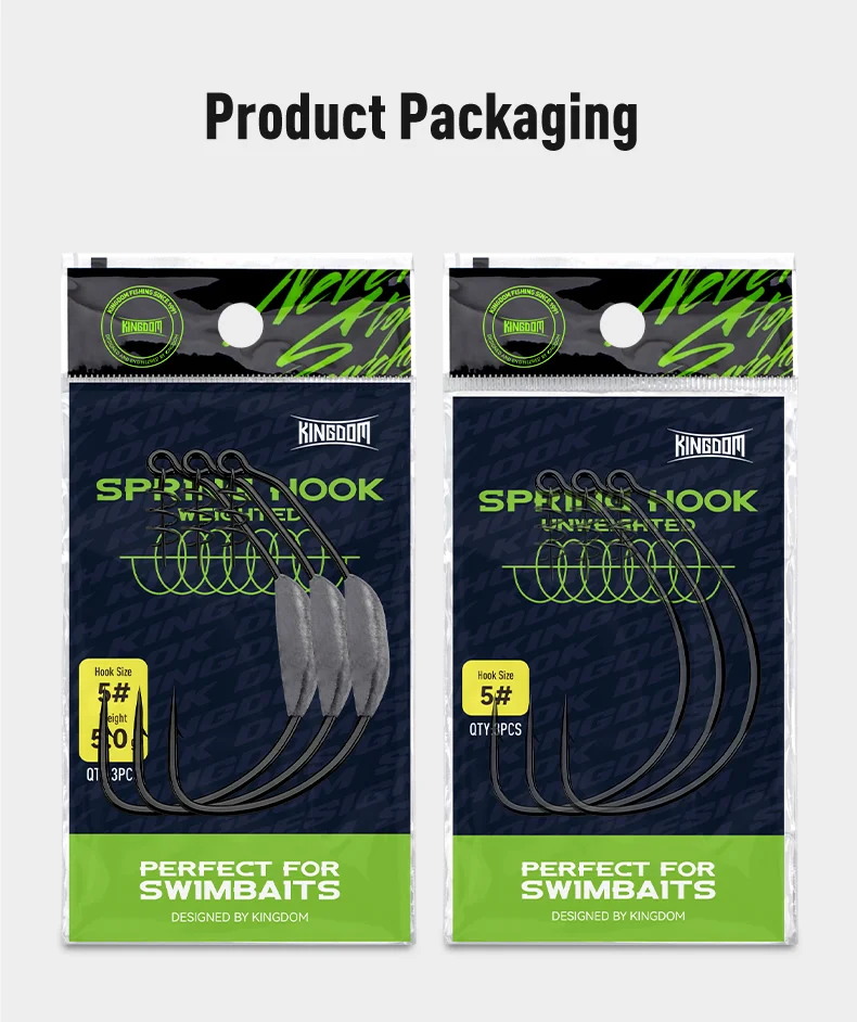 Kingdom Spring Fishing Hooks 3# 5# 6# 8# 10# Carbon Steel Lead Crank Hook with Spring Lock Soft Bait Fishing Gear Accessories
