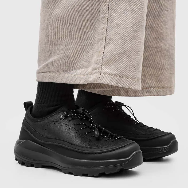 Men Retro Color Blocked Automatic Buckle Function Casual Shoes with Breathable Thick Sole and Height Increasing Retro Street