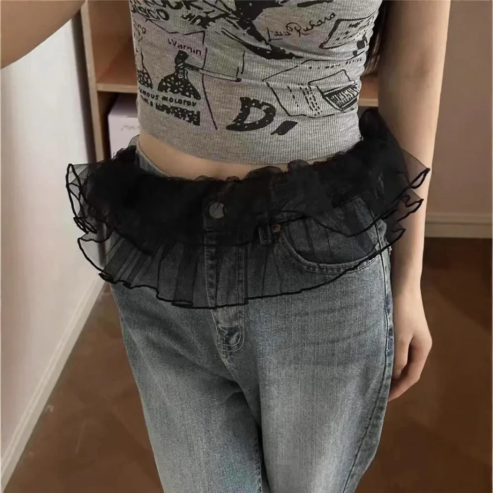 

Sweet Balletcore Mesh Mini Skirts Korean Style Y2k Ruffle Skirts Short Apron Wrap Butt Curtain Matching Pants