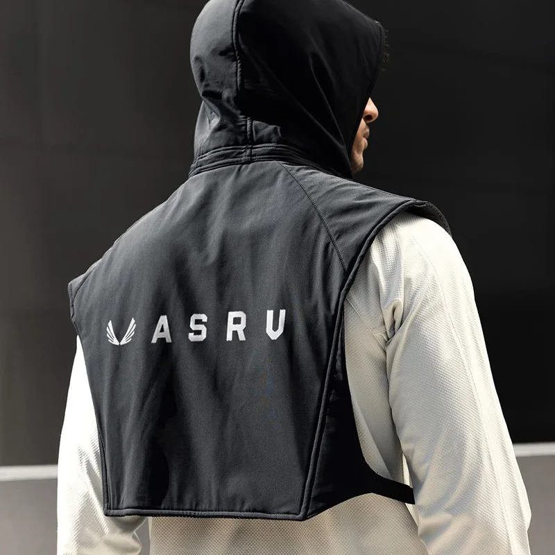 Waterproof Tactical Vest with Hood Sleeveless Reflective Design Men's Sports Outdoor Vest