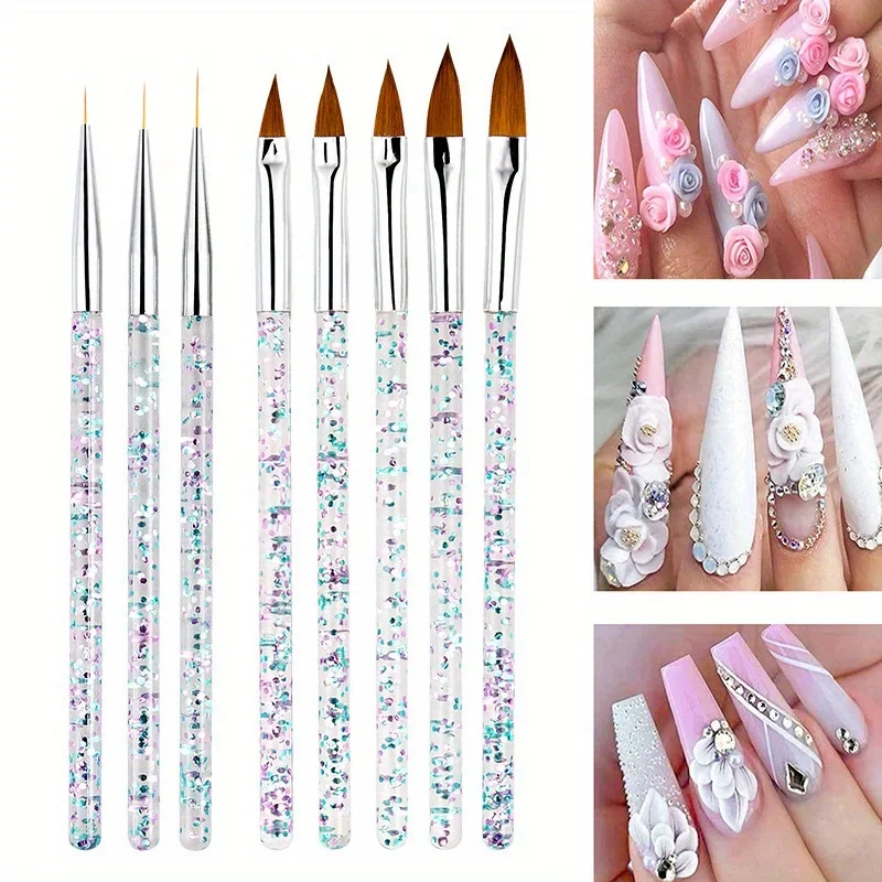 3/8 pezzi set di pennelli per nail art a strisce francesi punte per disegno a tratteggio pennelli per pittura su gel UV strumenti per manicure
