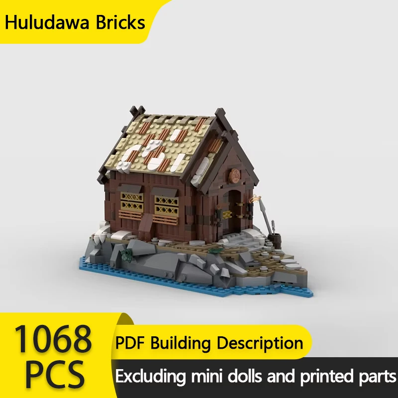 Medieval Street View Model MOC Building Bricks Viking Riverside House Modular Technology Gift Holiday Assemble Children Toy Suit