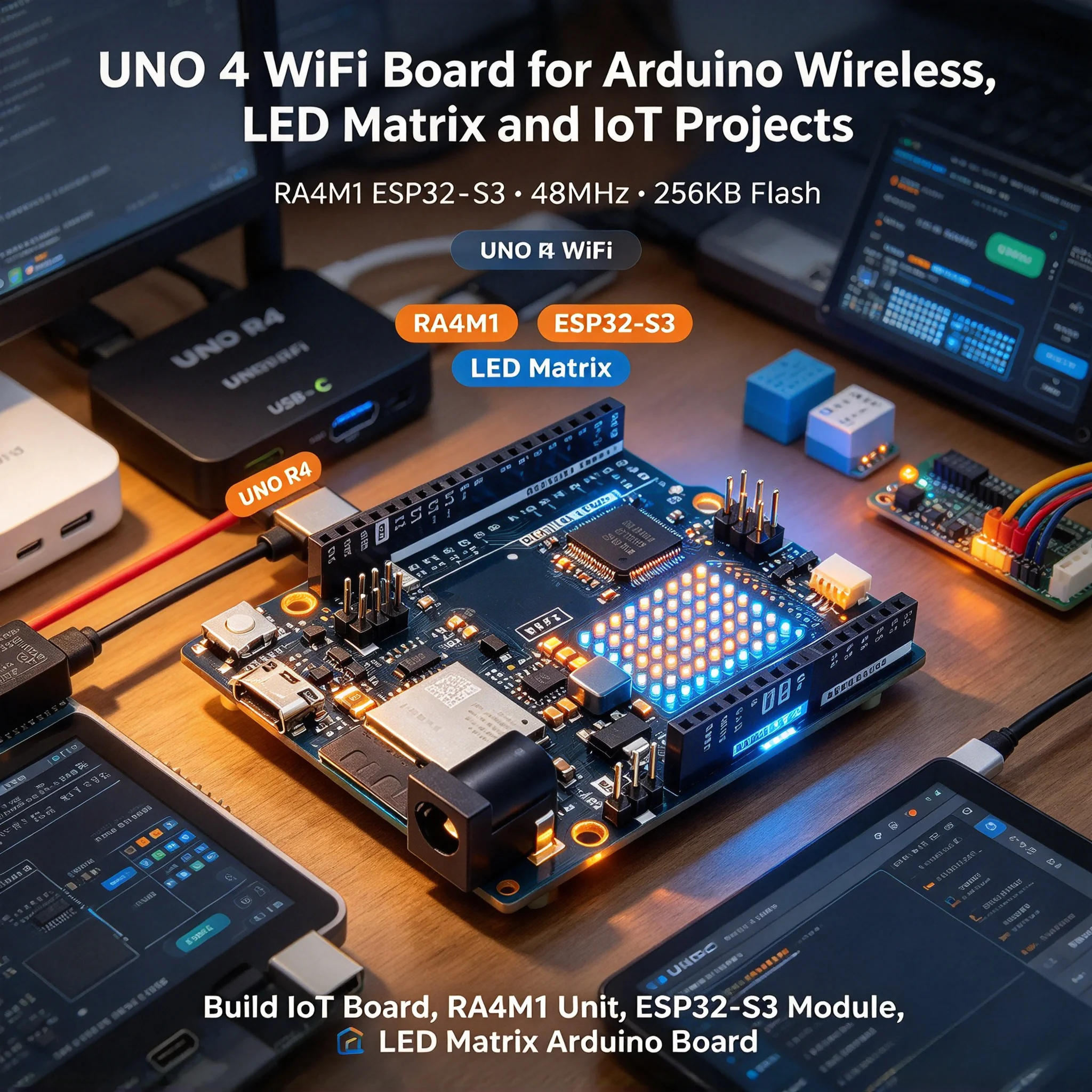 5Pcs UNO R4 WiFi Development Board RA4M1 ESP32-S3 48MHz 256KB Flash LED Matrix USB-C for Arduino