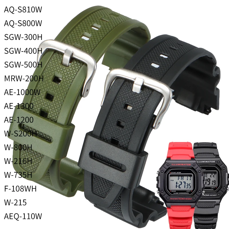 

Сменный ремешок для часов Casio AE-1200 F-108WH SGW-300H W-216H AEQ-110W, силиконовый, 25x18 мм, выпуклый, из смолы