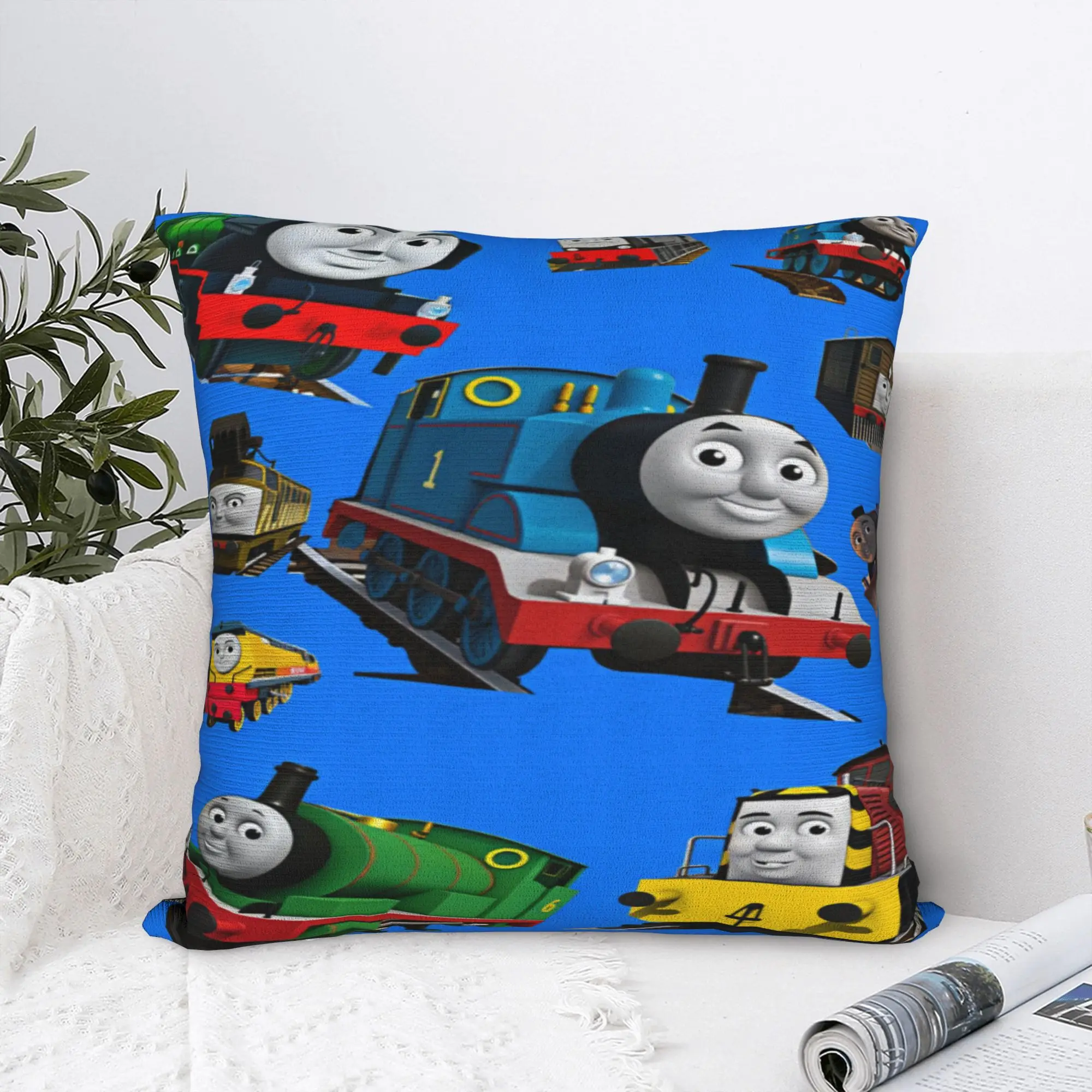 T-Thomas The Train Friends Pillow Cover  Square Cushion Cover Novelty Pillow Case For Living Room Bed Chair