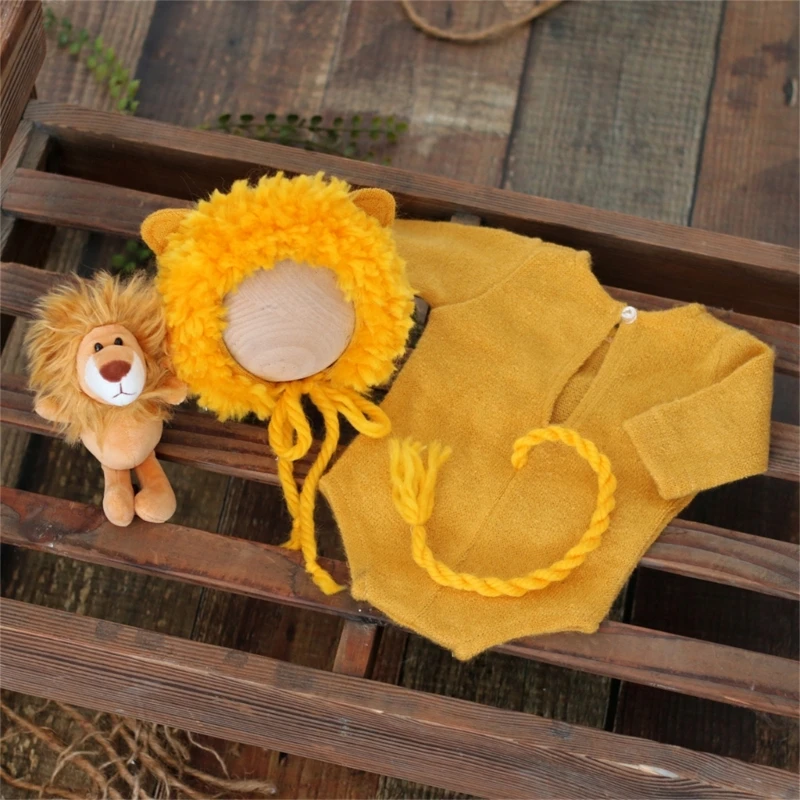 Baby Photo Clothing Cute Lion Design Hat Jumpsuits Tail Lion Doll set Bebe Pictures Cosplay Costumes Newborn Photography Clothes