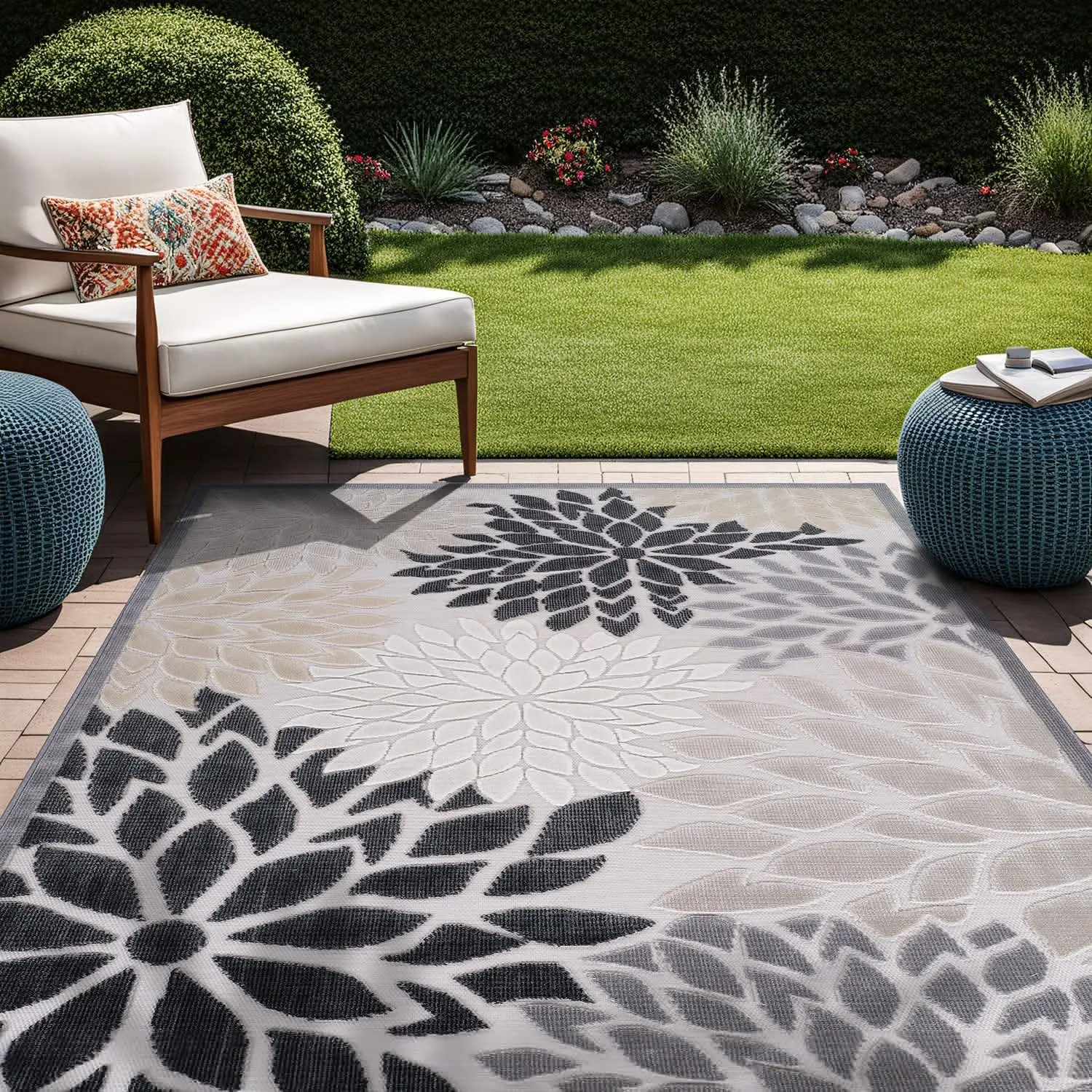 

Outdoor Rug 6x9 Modern Floral Tropical Area Rugs Clean Non Shedding Living Room Porch Garden Washable Outside Carpet