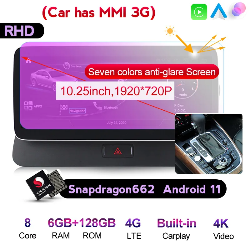 12.5 ''Android 11 8 + 256GBวิทยุอัตโนมัติสําหรับAudi Q5 2009-2017 พร้อมMMI 3G 1920*720 IPS + DSPเครื่องบันทึกวิดีโอรถยนต์สนับสนุนCarplay SWC