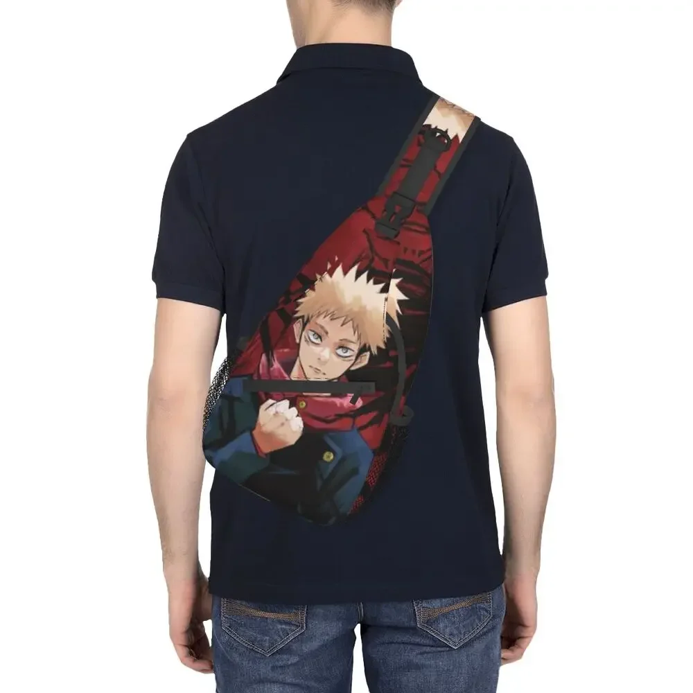 Moda Jujutsu Kaisen zawieszka plecak typu Crossbody mężczyzn Yuji Itadori Anime Manga torba na klatkę piersiową na ramię do podróży