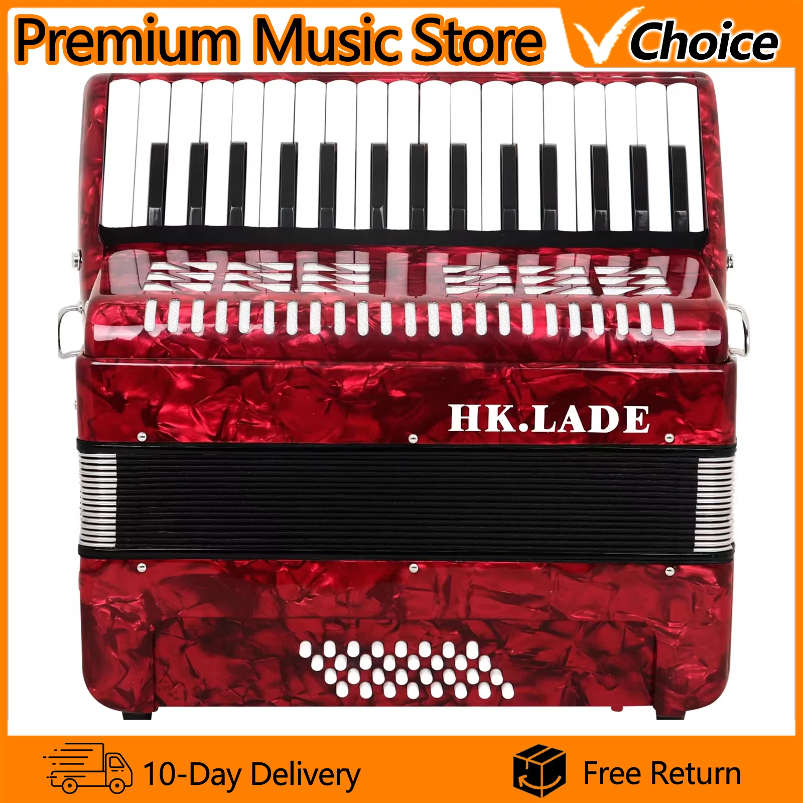 HK·LADE Bayan Accordion AH-80 Red 32 Key 32 Bass Professional Accordion Sheepskin Bellows Accordion with Storage Strap Parts