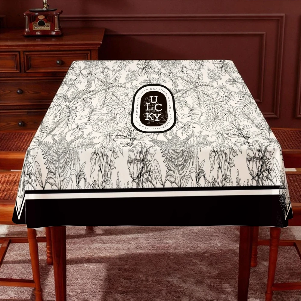 VIKAMA Cream Burgundy Houndstooth Tablecloth, Washable Classic Vintage Check Kitchen Cover
