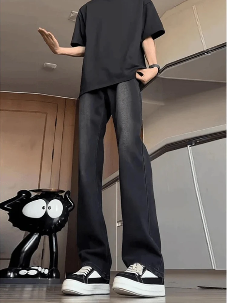 

High Elastic adient Bla Jeans Men's American Retro Tall Extended Straight Leg Jeans High Street Flared Jeans Straight Leg...