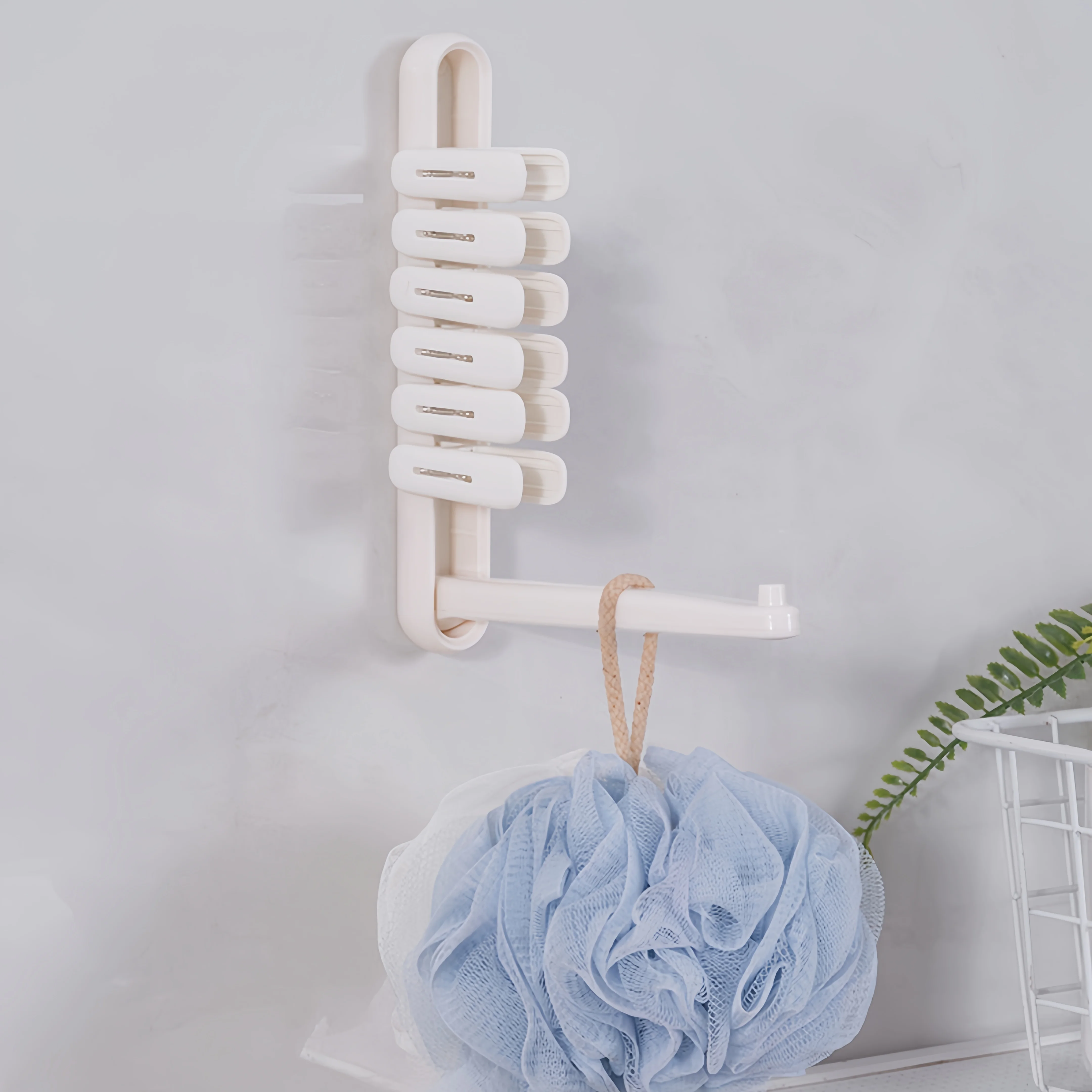 Folding Clothes Drying Rack Over the Door Hanger with Retractable Rod Collapsible Bathroom Foldable Clothes Clip Storage Rack