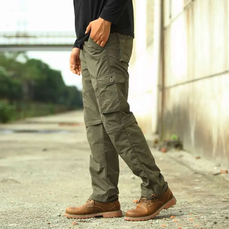 

Легкие мужские спортивные брюки Qui Dry, съемные повседневные длинные брюки 2-в-1, быстросохнущие брюки-карго, прямой крой