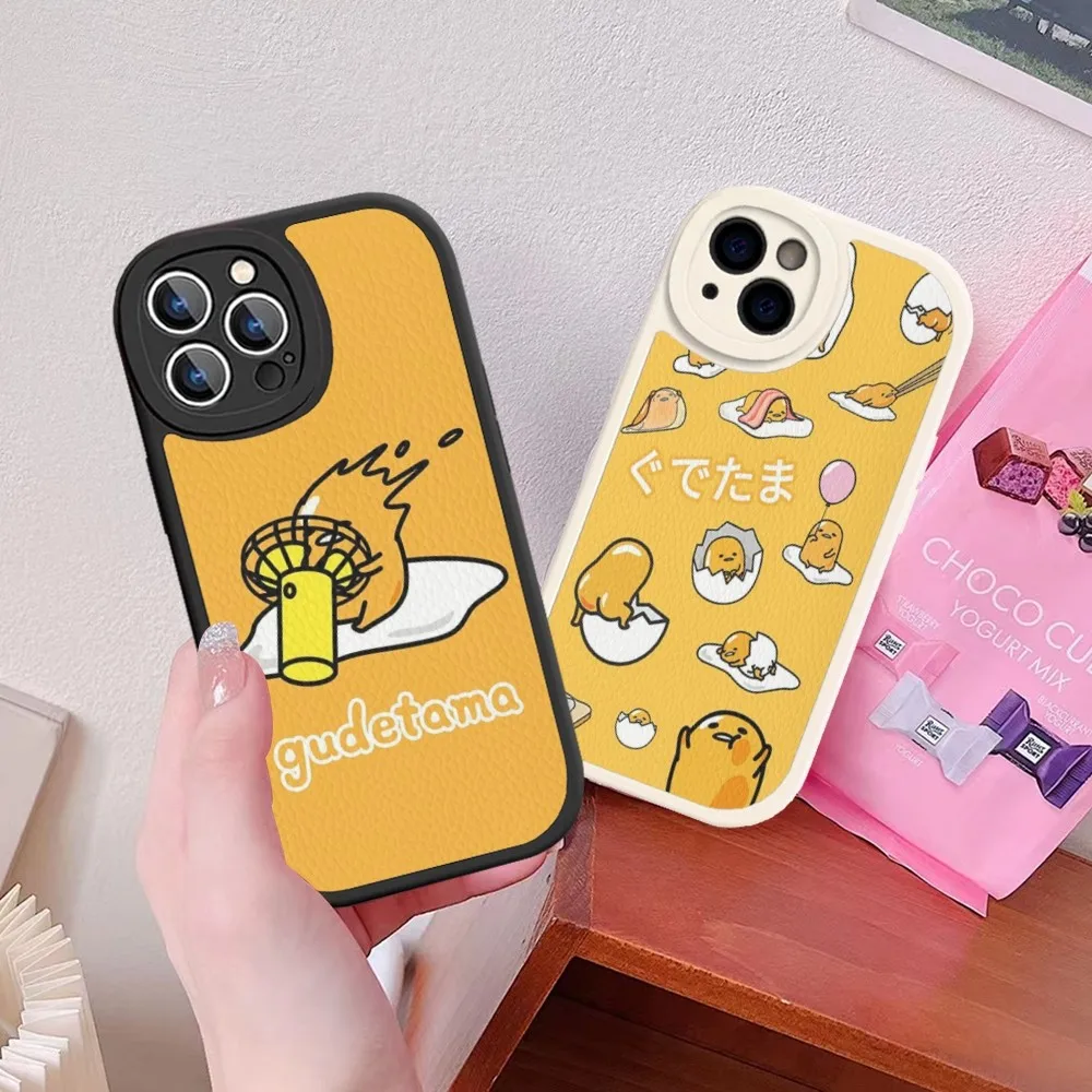 Yellow Lazy Egg G-Gudetamas Phone Case Hard Leather For IPhone 16 15 14 13 12 Mini 11 14 Pro Max Xs X Xr 7 8 Plus Fundas