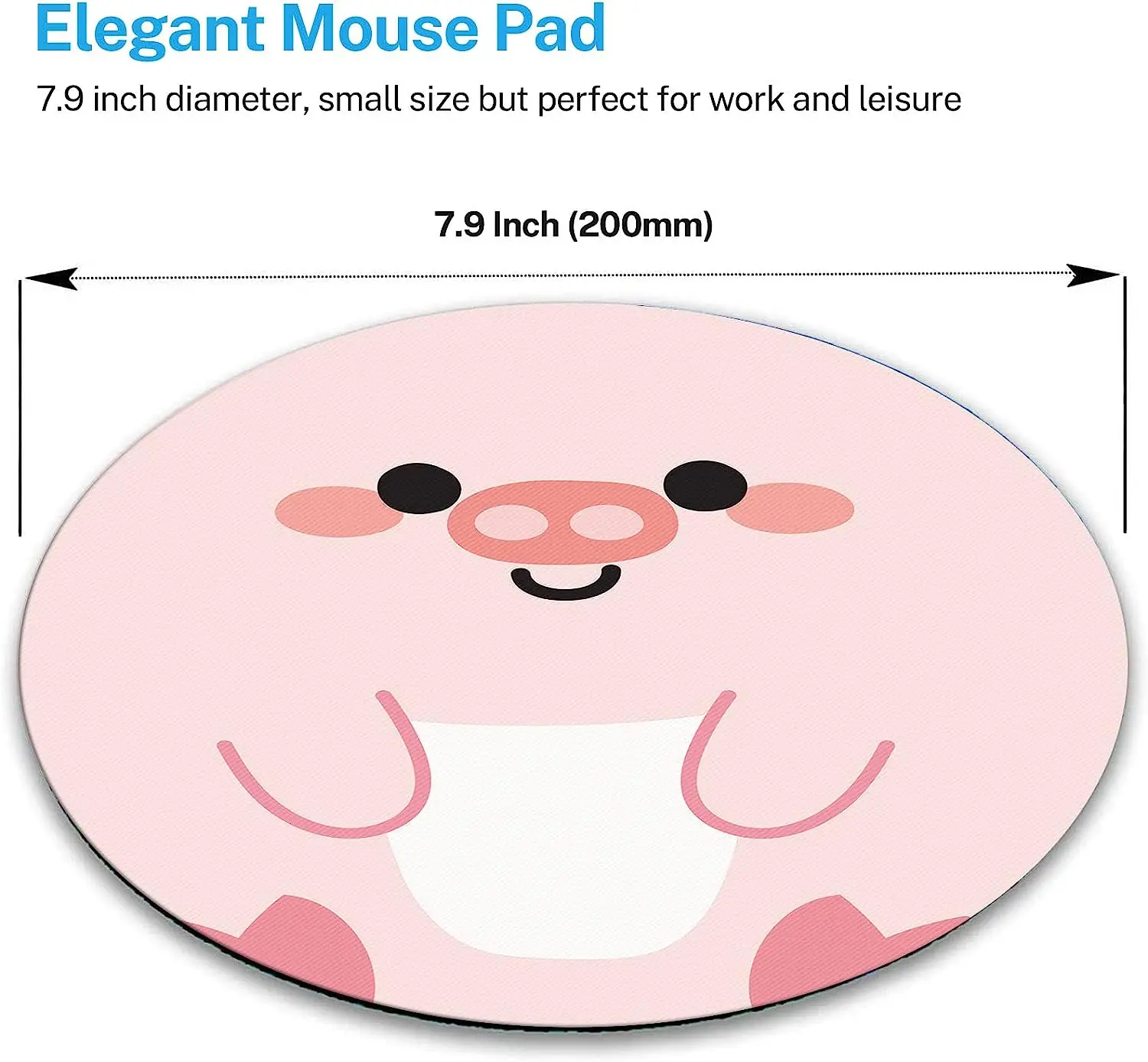 Tapis de souris rond en forme de overmignon rose, avec base en caoutchouc coordonnante, design pour le travail et les jeux à la maison