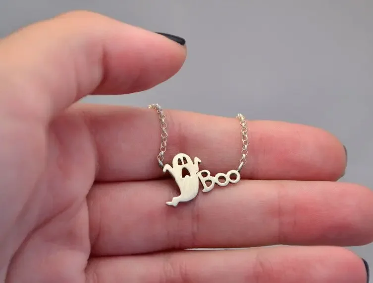 NewHalloween Ghost Boo Pendant Necklace Wholesale Female European and American Ebay AliExpress Source Short Lock