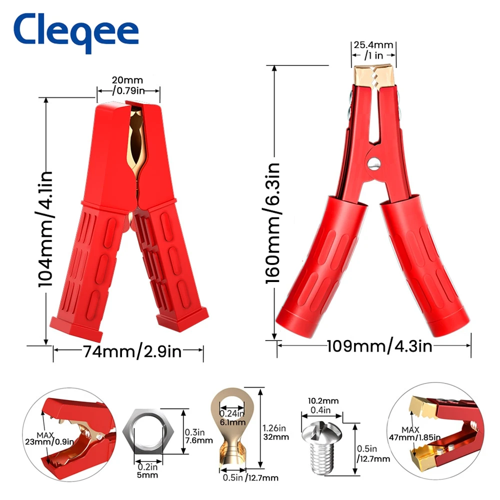 Cleqee 2 szt. 500-1000Amp Heavy Duty miedziany zacisk krokodylkowy zacisk krokodylkowy baterii zacisk do kabla połączeniowego Boost Test elektryczny