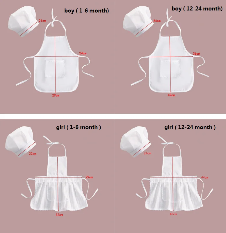 Baby Chef Apron Hat for Kids Costumes Chef Baby Cook Costume Baby Photography Prop 2pcs/set