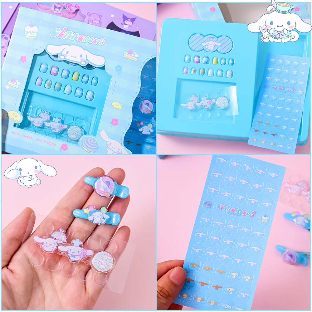 1box Kulomi Melody Nail Decoration Set Fasle Nail/Hairpin/Nail Sticker DIY Pretend Play Kids manicure Cartoon Girl New Year Gift