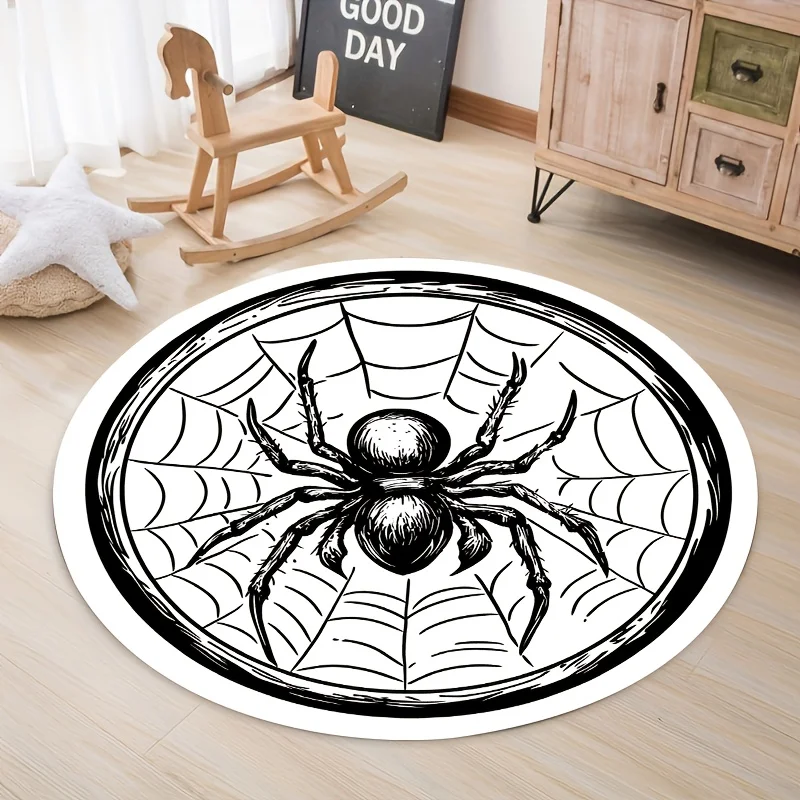 1 Piece Dark Web Ring Spider Web Pattern Round Floor Mat, Polyester Fabric, Suitable for Bedroom Living Room