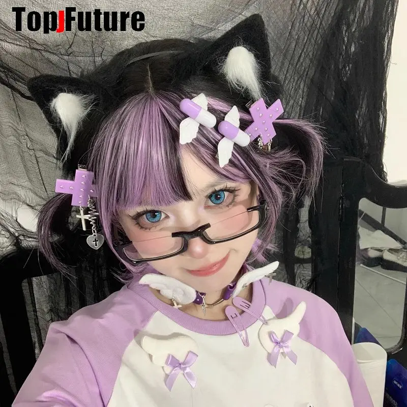 Gothic Lolita cosplay Y2K girl Harajuku Girl women devil bat wing pins Punk cross hairpin headdress star punk Lolita Glasses