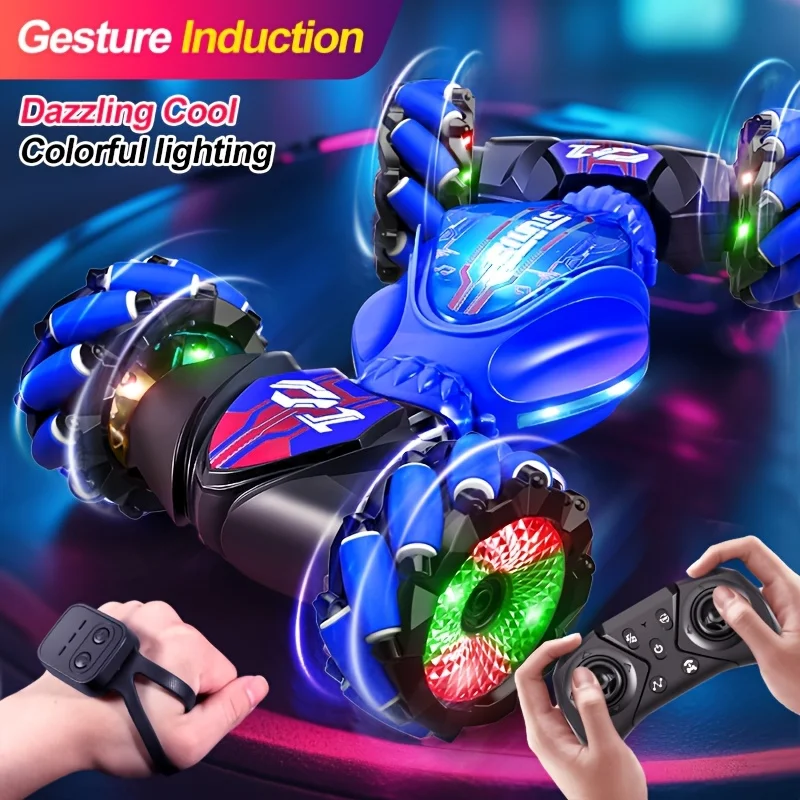 Luzes de carro de controle remoto com sensor de gesto e música, carro de brinquedo de transformação com um clique, presentes de natal para crianças