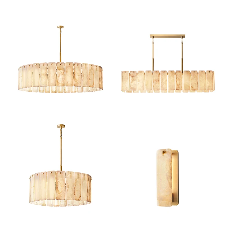 

2026 American Natural Marble LED Chandelier Lustre Alabaster Pendant Light Suspension Luminaire Lampen For Foyer Dinning Room