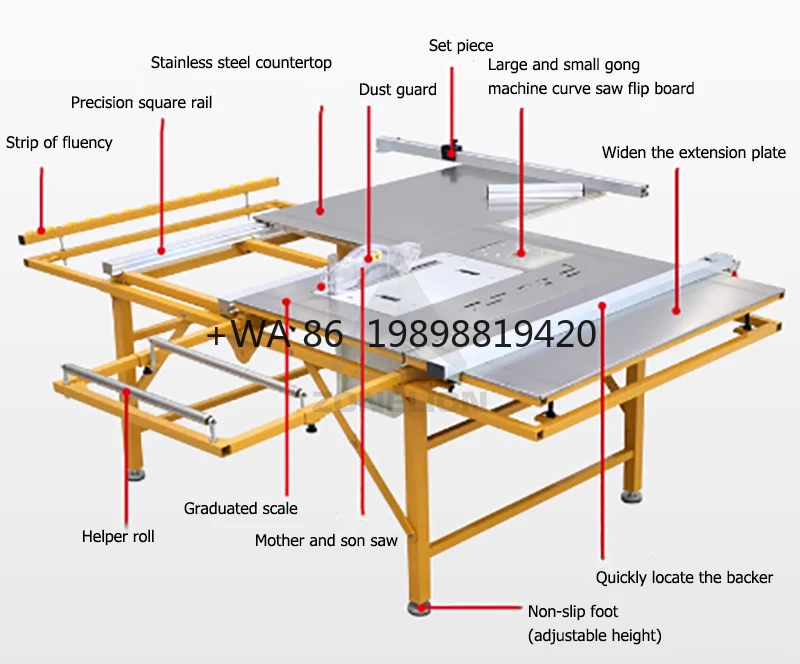 Foldable Sliding Table Saw Factory Whole Sales Cheap Price With Edge Bander and Router Woodworking Table Set Portable and