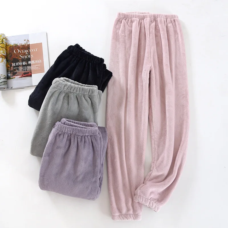 New autumn and winter couple trousers flannel warm pajama pants coral fleece men and women thickened home loose foot trousers