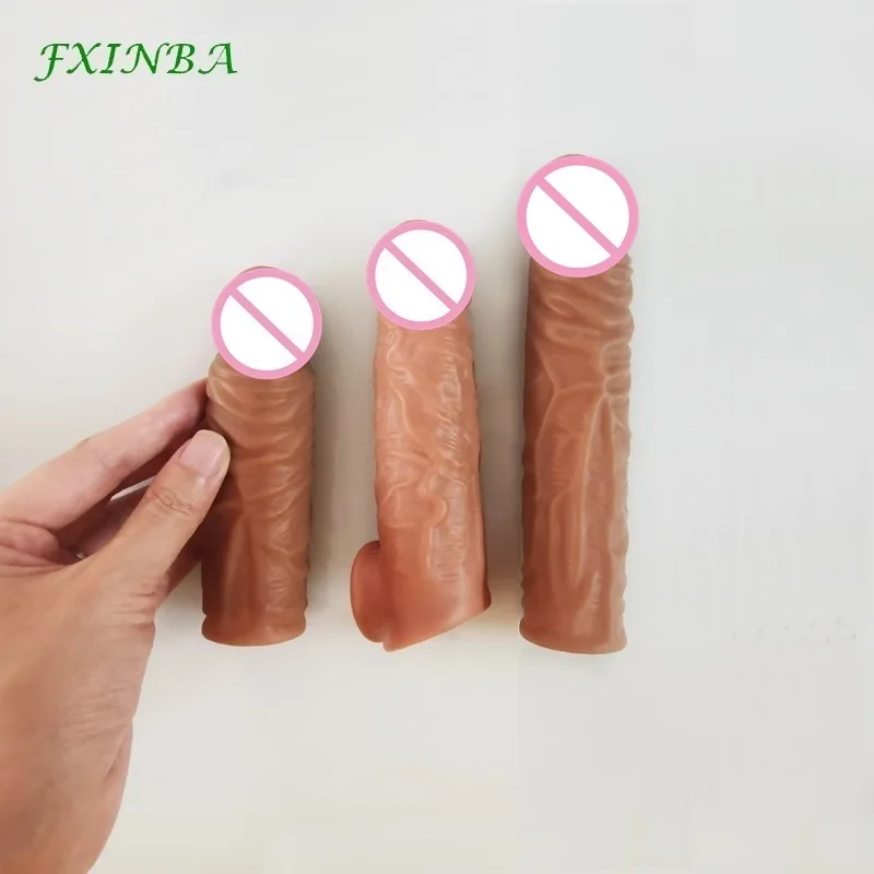 FXINBA New Realistic Penis Extender Sleeve Reusable Condoms Adult Sex Products For Men Delay Enlargement Intimate Goods