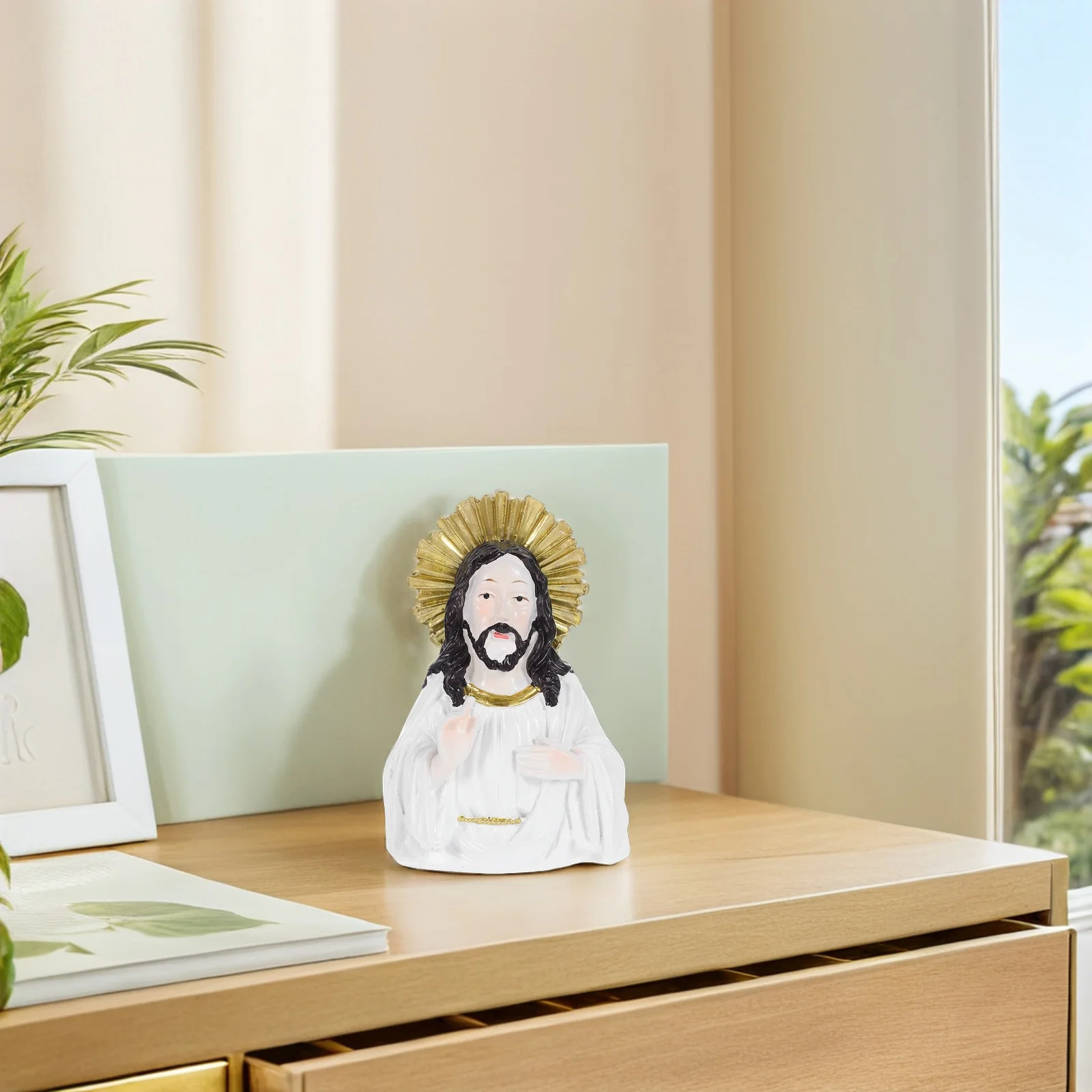 

Resin Jesus Bust Statue Elegant Spiritual Sculpture for Living Room Study Decor Religious Celebration Meaningful Christian
