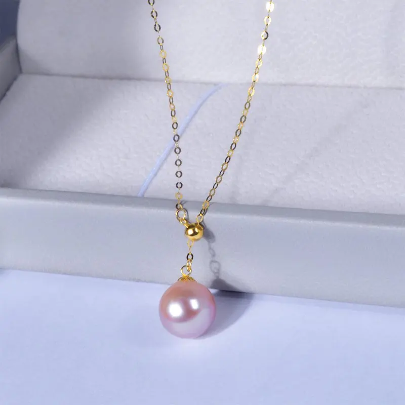 

18K yellow gold necklace pendant Fine Jewelry au750 natrual freshwater purple pink pearl wendding party gift for women d667