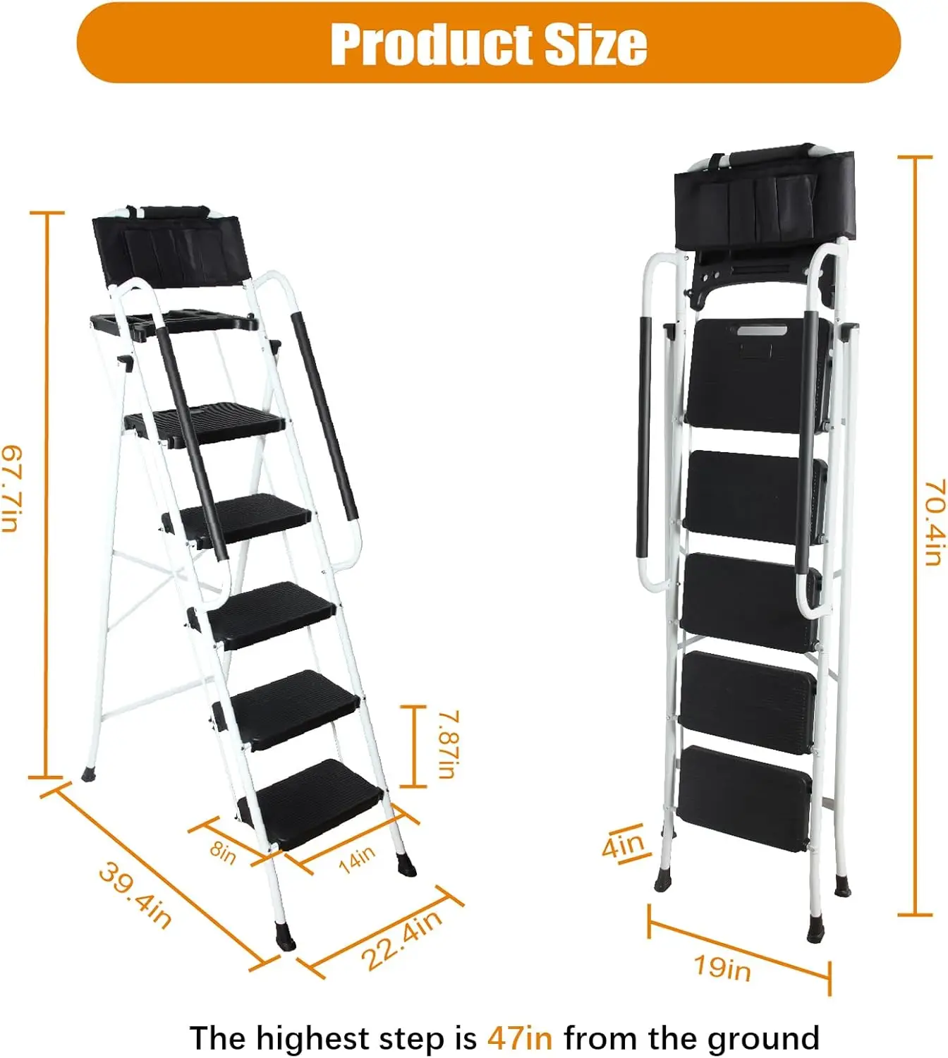 Step Ladder with Handrails (Include Tool Tray+Bag) 330lbs Capacity