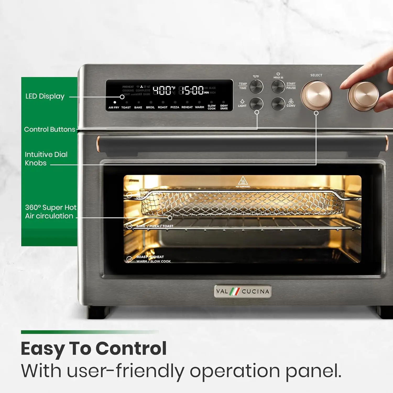 فرن تحميص مقلاة هوائية للتدفئة بالأشعة تحت الحمراء، فرن حراري كبير جدًا على سطح الطاولة 10 في 1 كومبو، محمص خبز 6 شرائح، مقلاة خبز من المينا