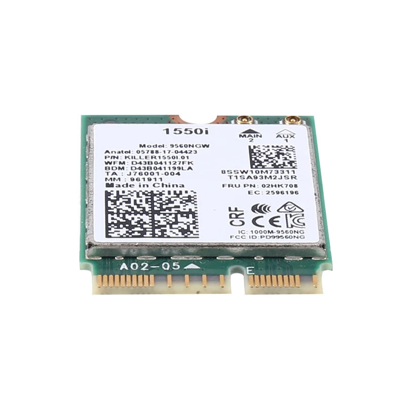 Cartão WiFi de banda dupla para laptop, 1550I, 1730Mbps, sem fio, 9560NGW, NGFF, Key E, 9560AC, 802.11Ac, BT 5.0, Windows 10