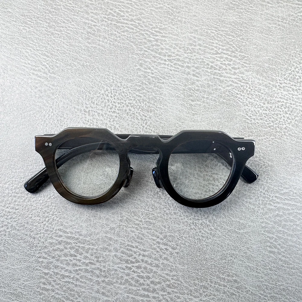 Man Glasses Frames Vintage Unique Handmade Horn Reading Polygon Rivets Lenses Eyeglasses Optical Prescription Eyeglass Frames