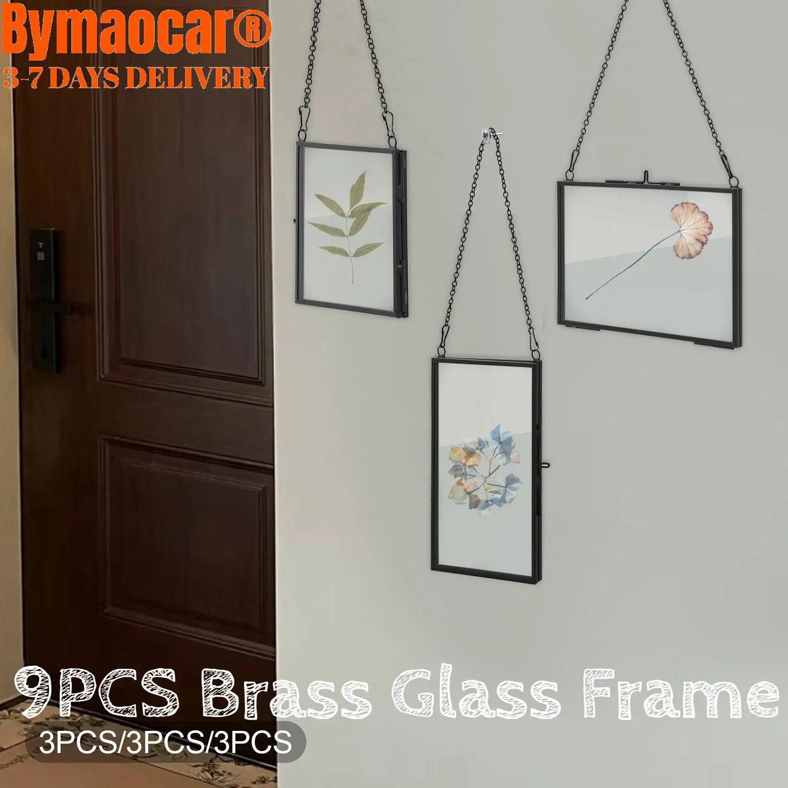 

9 шт. латунные стеклянные рамы, настенные подвески для прессованных цветов, с цепочкой для сушеных цветов, сушеных листьев растений и настенного декора